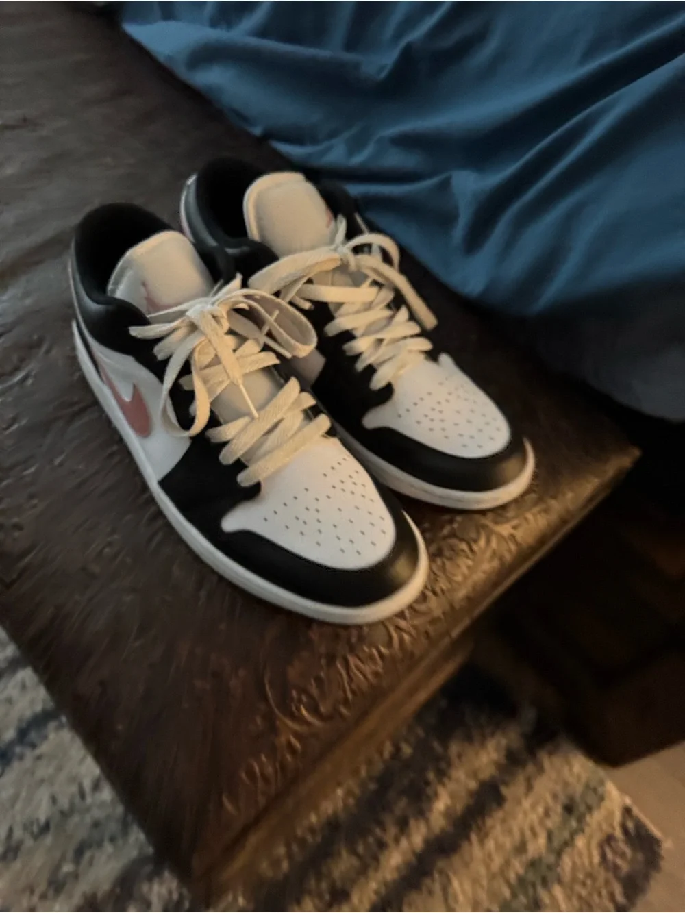 Jordan Low-Top Sneakers in White, Black & Coral Pink